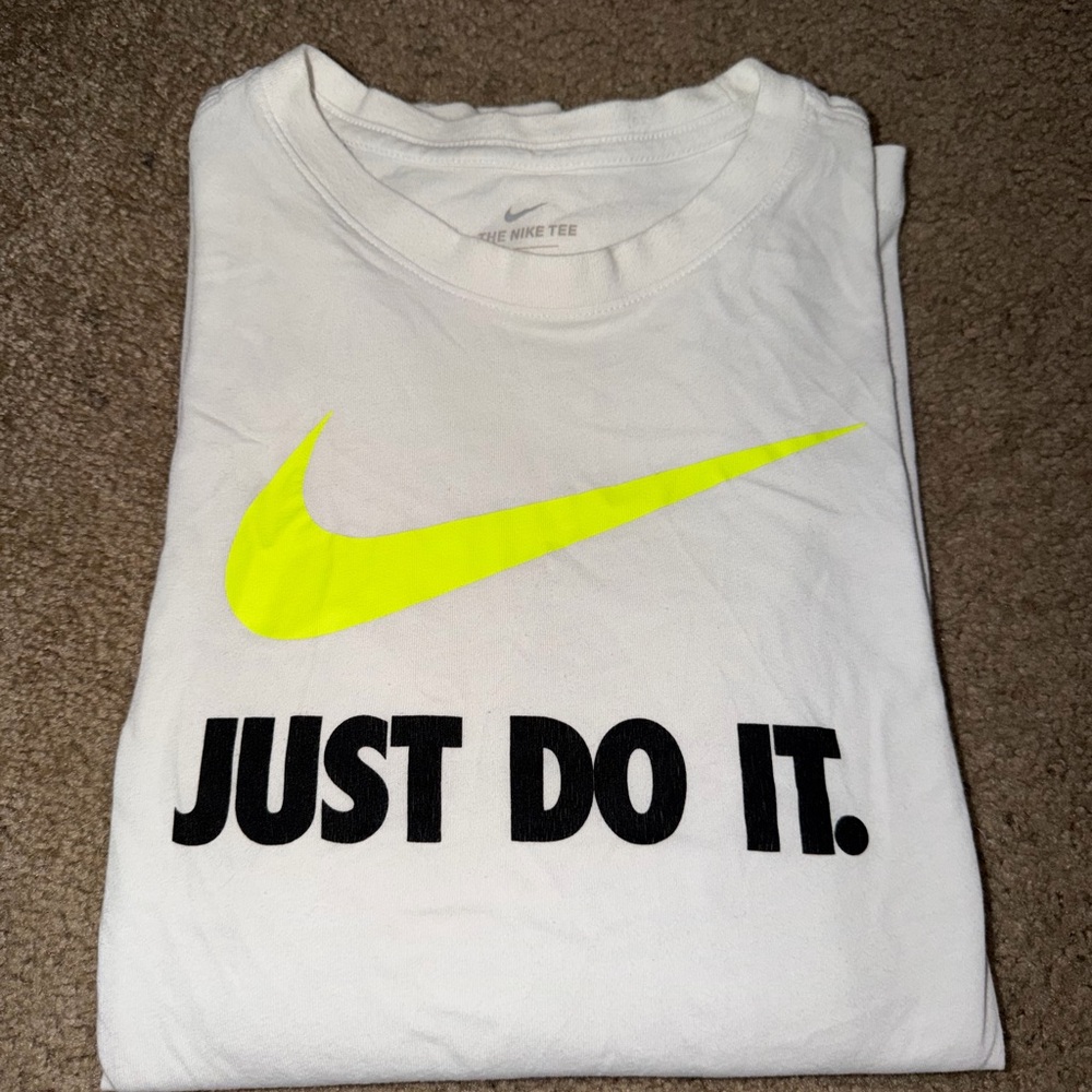 Nike White Long Sleeve with Neon Yellow Swoosh